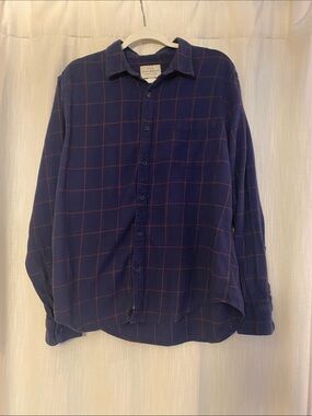 Lucky Brand Flannel Navy Shirt with Red Windowpane Plaid